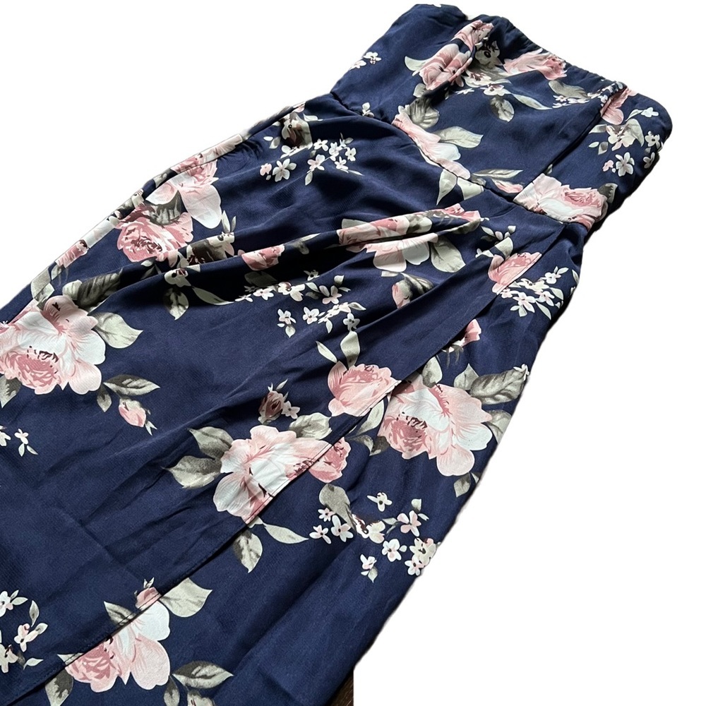 SHOWPO NAVY BLUE FLORAL “TAKE IT FROM THE TOP” STRAPLESS MAXI DRESS - Picture 5 of 14
